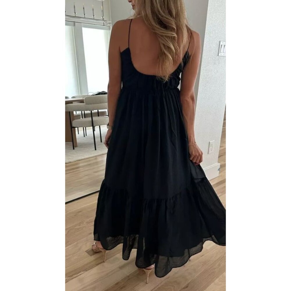 Abercrombie Tiered Low Back Maxi Dress Black Strappy Women's Large Petite LP - Picture 2 of 10
